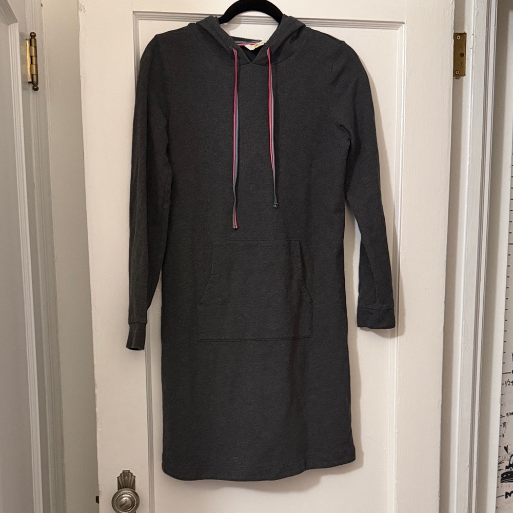Boden Charcoal Hooded Long-Sleeve Dress with Pink Drawstrings